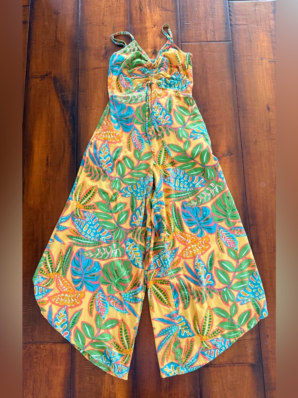 Japna Yellow Tropical Print Wide-Leg Jumpsuit